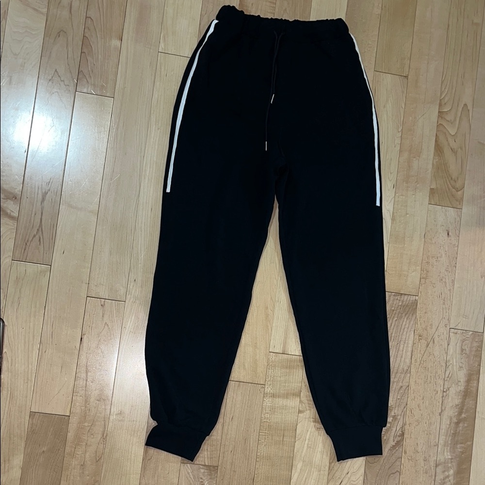 SHEIN Black Track Pants with White Stripes